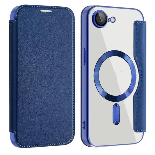 For iPhone 16e Shield MagSafe RFID Anti-theft Leather Phone Case(Dark Blue)