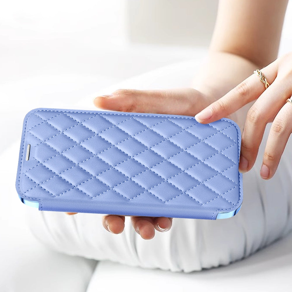 Compatible with iPhone 18 Pro Shield Magsafe RFID Anti-theft Rhombus Leather Phone Case - Purple