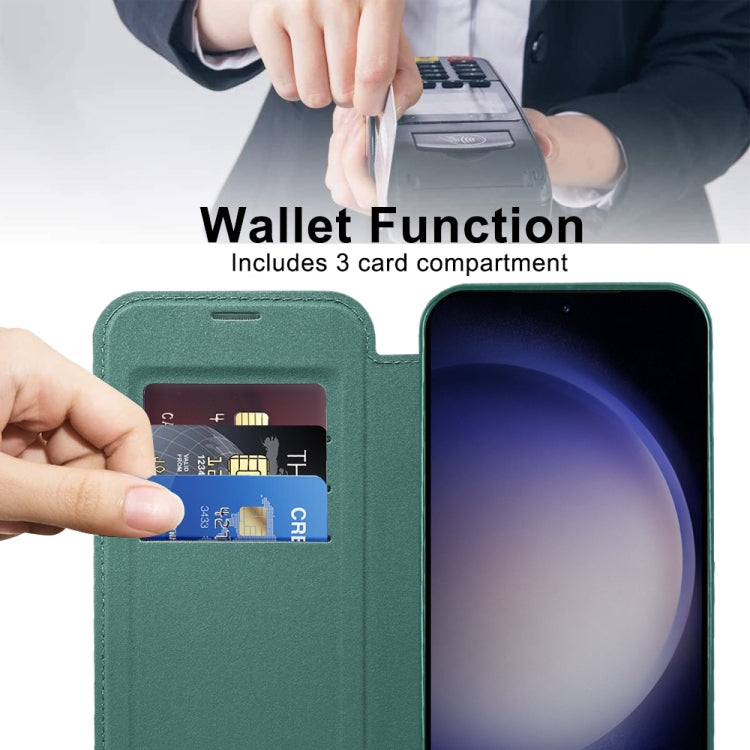 For Samsung Galaxy S24 5G Shield Magsafe RFID Anti-theft Rhombus Leather Phone Case(Green)