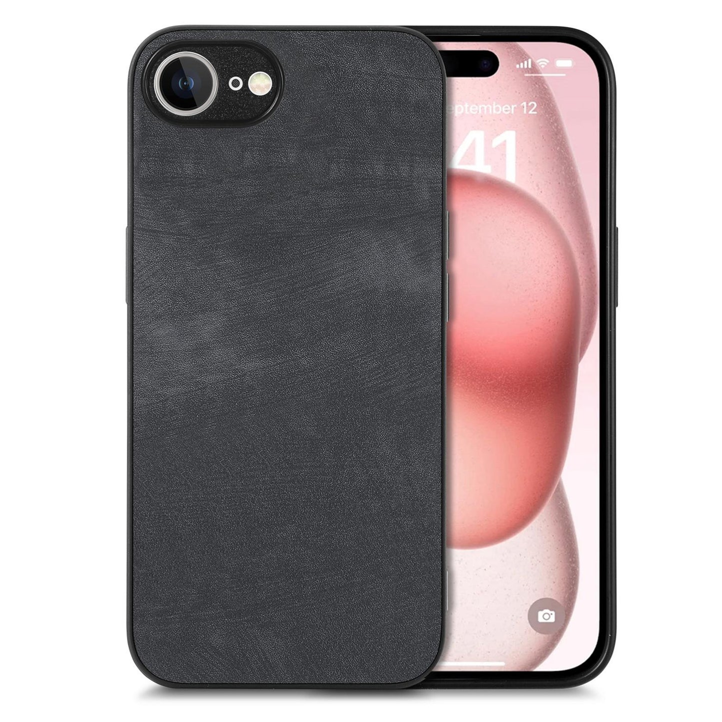 For iPhone 16e Vintage Leather PC Back Cover Phone Case(Black)