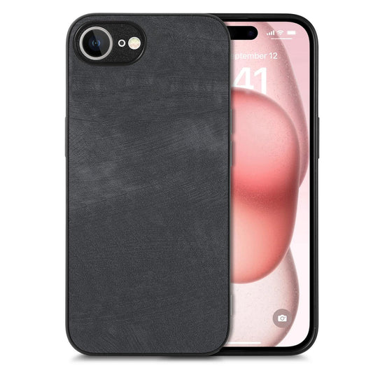 For iPhone 16e Vintage Leather PC Back Cover Phone Case(Black)