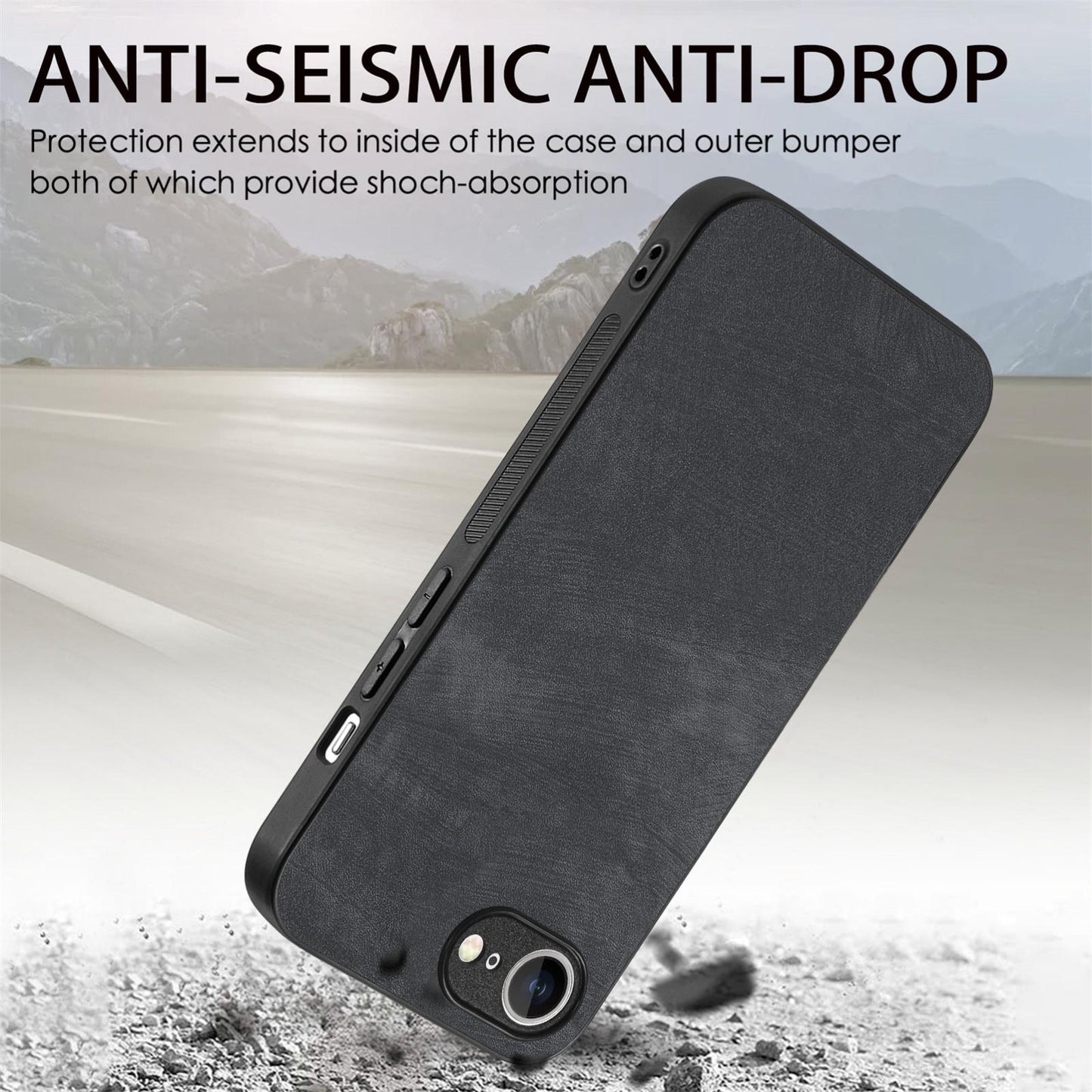 For iPhone 16e Vintage Leather PC Back Cover Phone Case(Black)