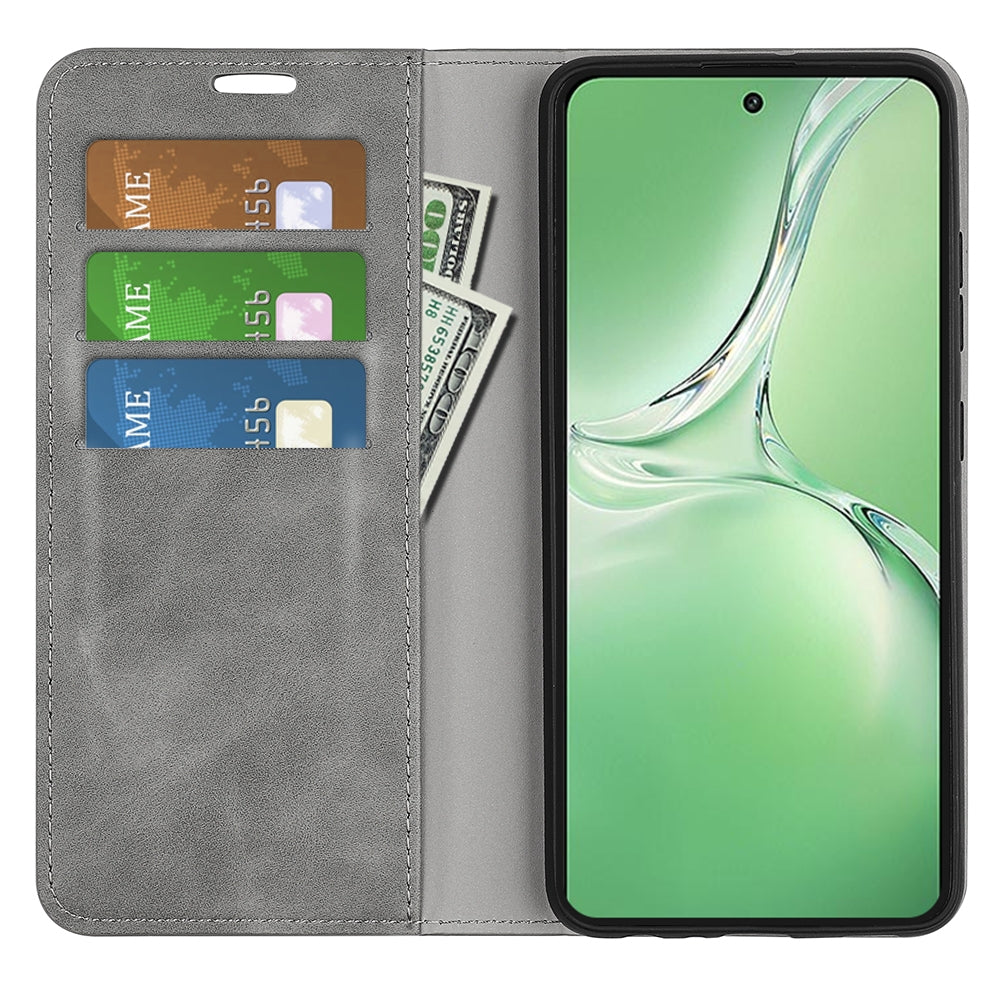 For OPPO K12 Retro-skin Magnetic Suction Leather Phone Case(Grey)