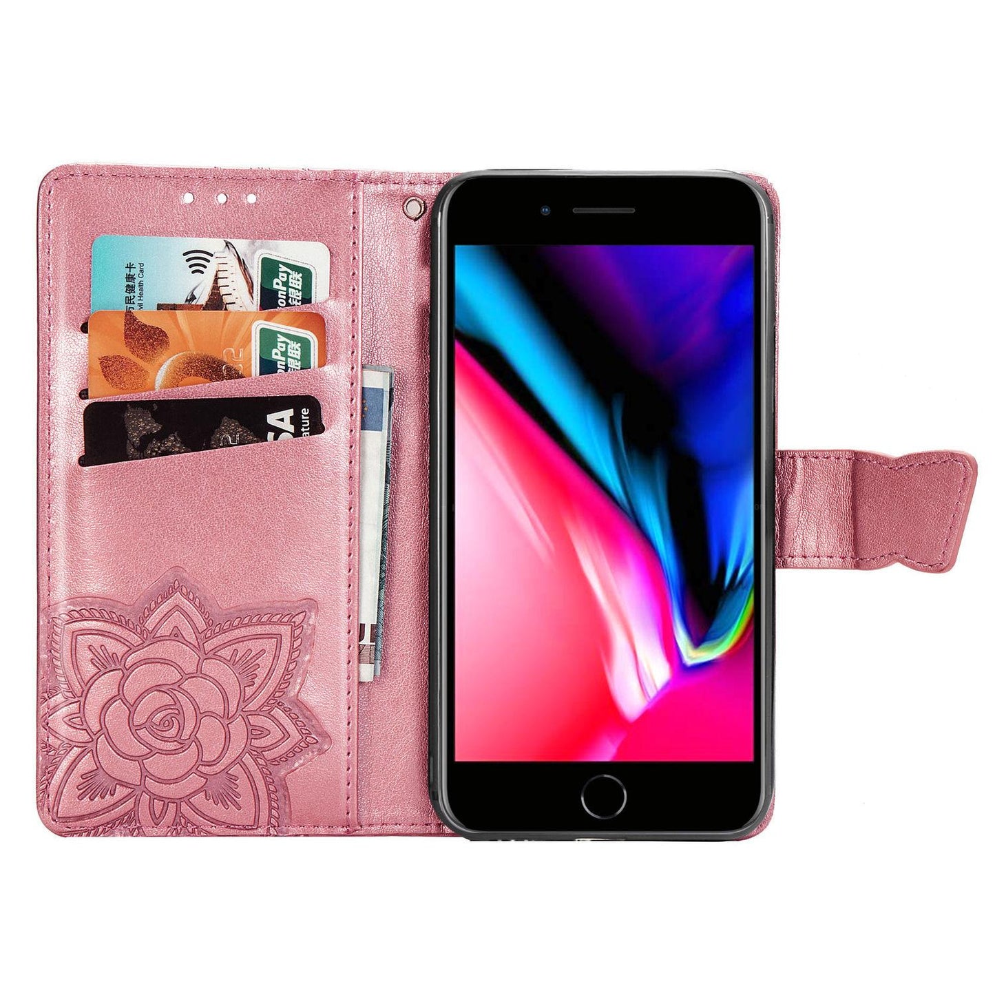 For iPhone 16e Butterfly Love Flower Embossed Leather Phone Case(Pink)