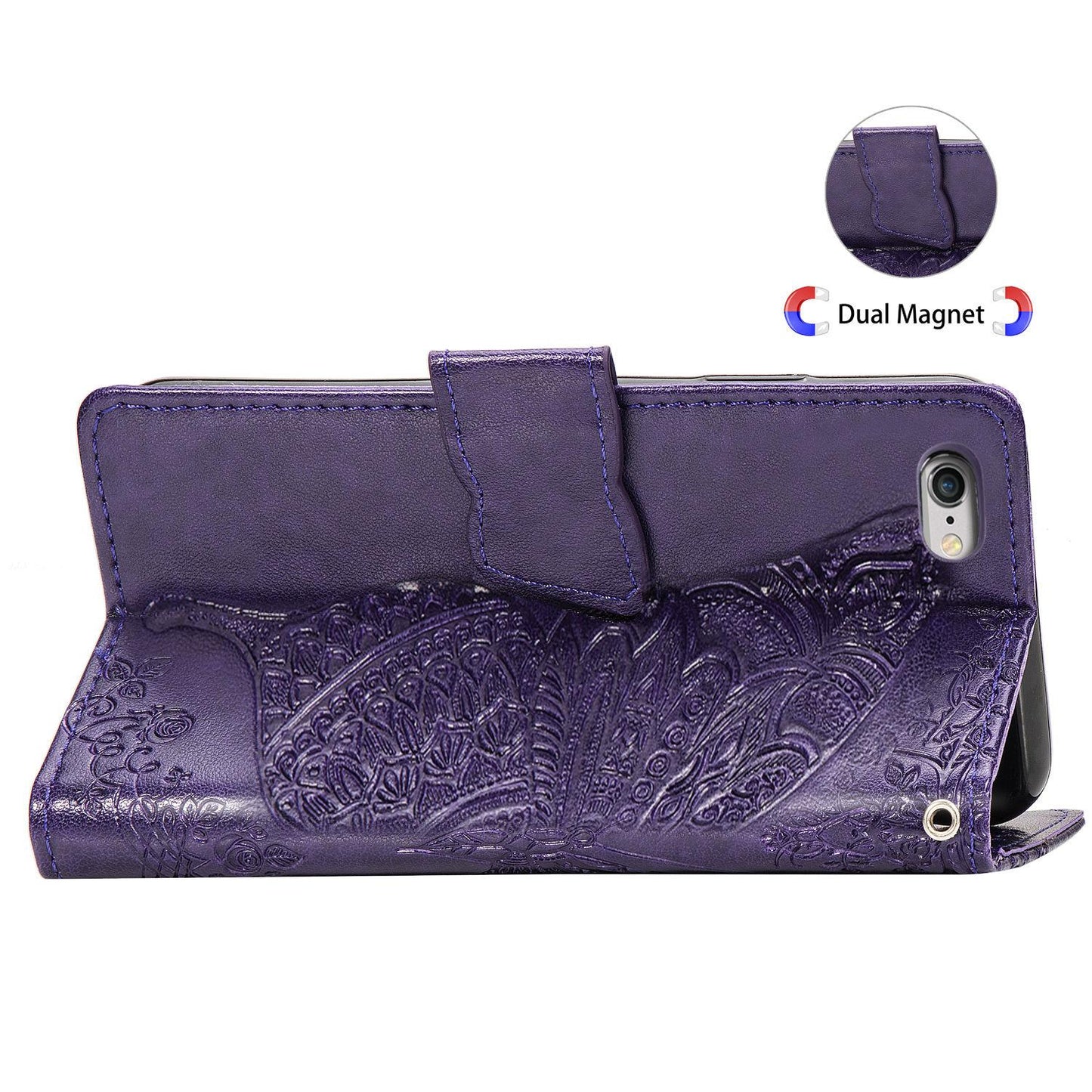 For iPhone 16e Butterfly Love Flower Embossed Leather Phone Case(Purple)