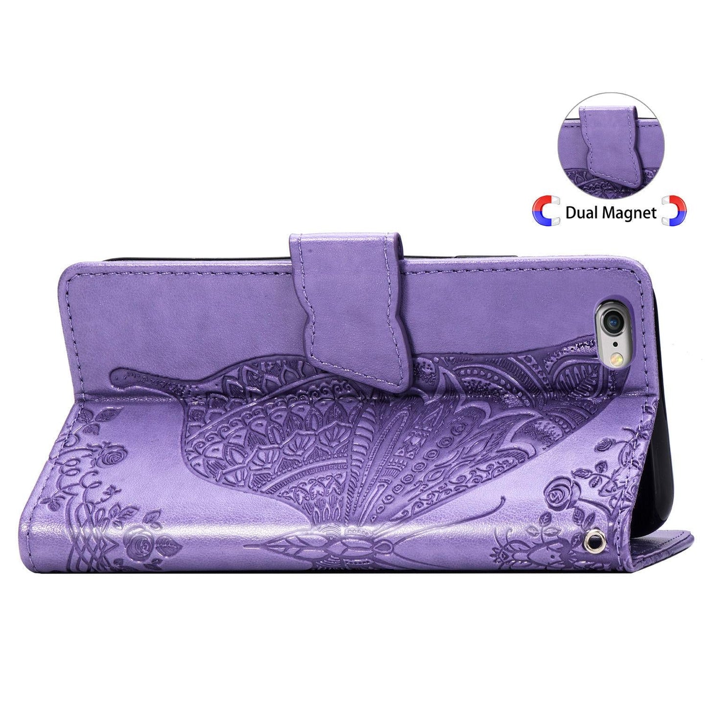 For iPhone 16e Butterfly Love Flower Embossed Leather Phone Case(Lavender)
