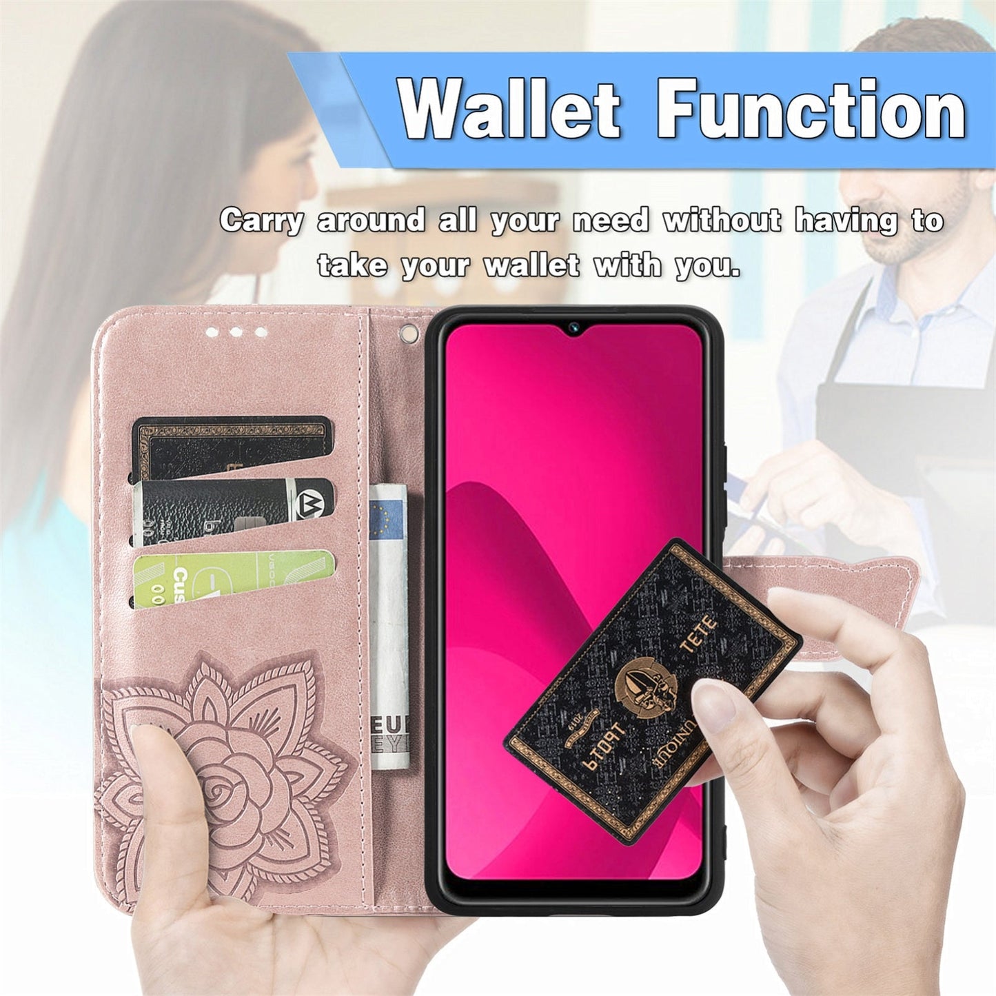 For iPhone 16e Butterfly Love Flower Embossed Leather Phone Case(Rose Gold)