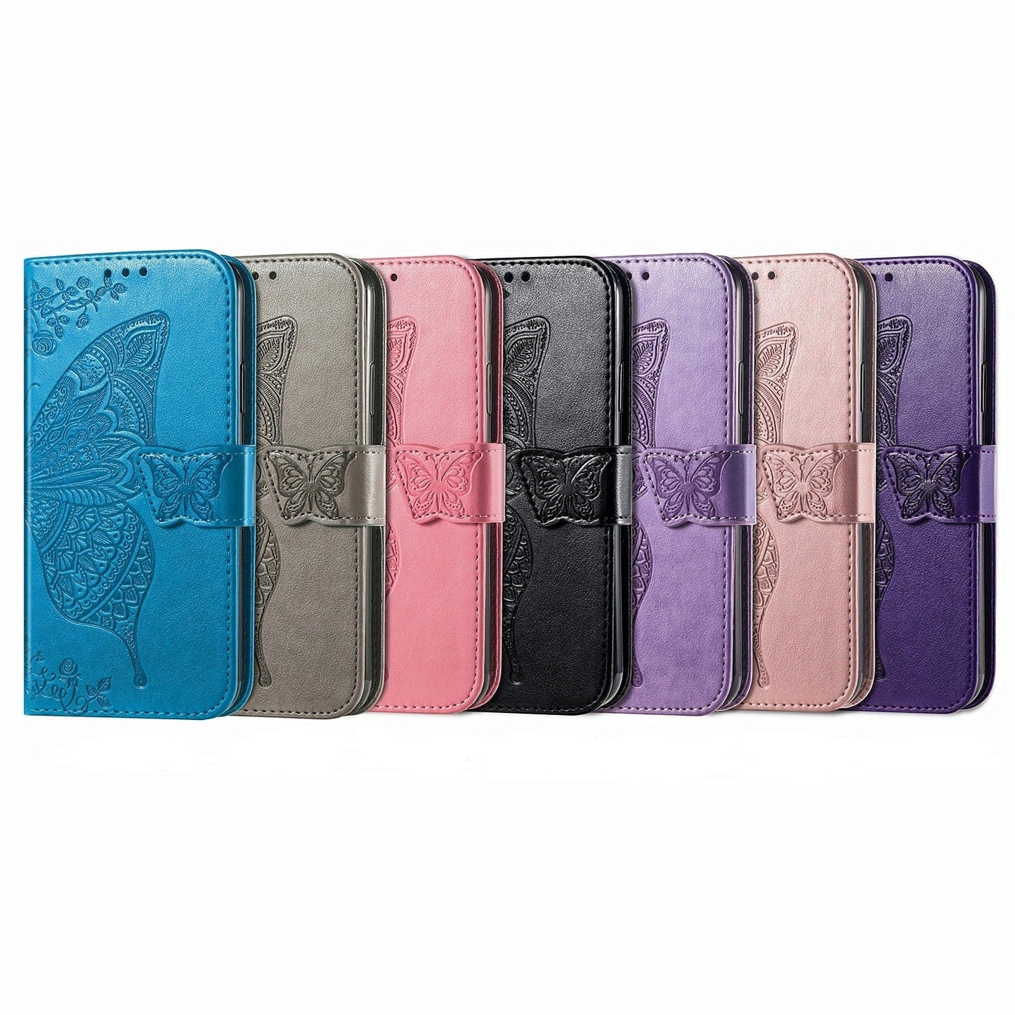 For iPhone 16e Butterfly Love Flower Embossed Leather Phone Case(Rose Gold)