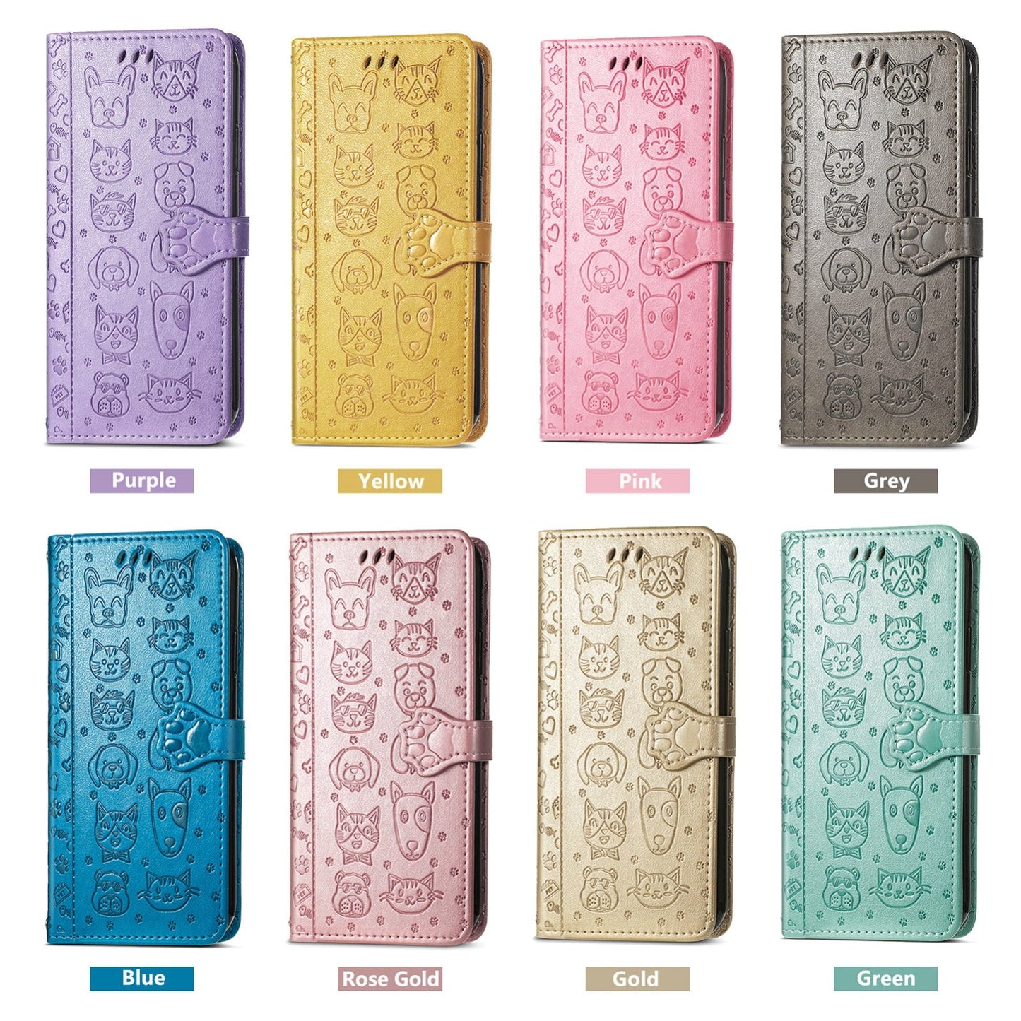 For iPhone 16e Cat and Dog Embossed Leather Phone Case(Yellow)