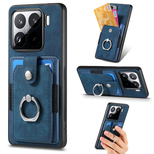 For Xiaomi 15 Retro Skin-feel Ring Card Wallet Phone Case(Blue)