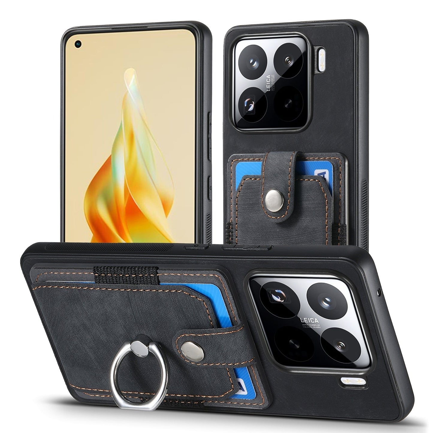 For Xiaomi 15 Pro Retro Skin-feel Ring Card Wallet Phone Case(Black)