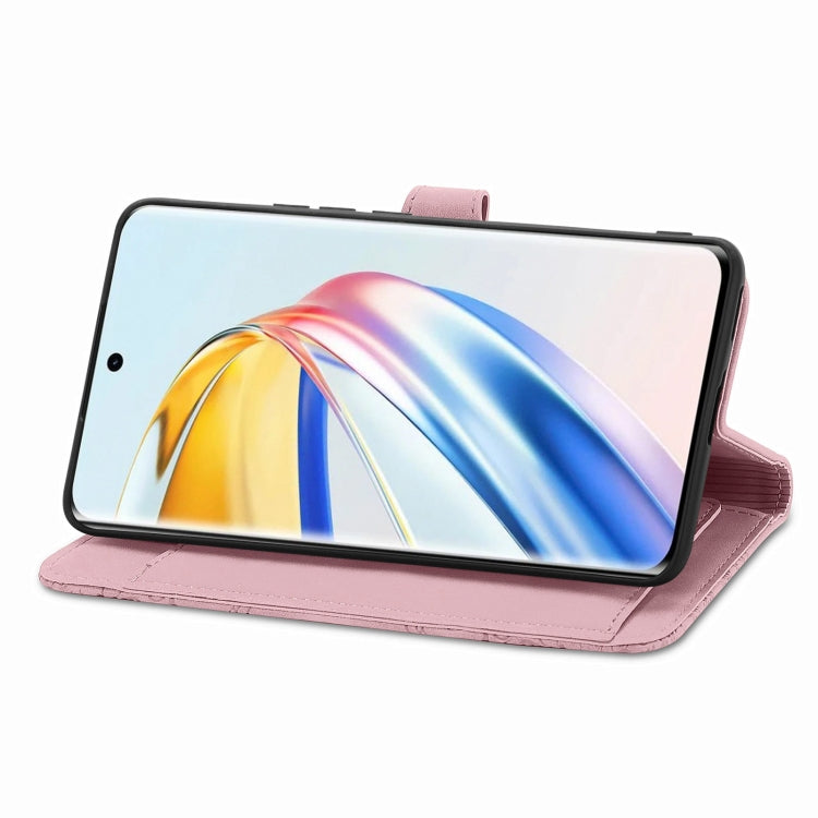 For Honor X9b Embossed Flower Zipper Leather Phone Case(Pink)