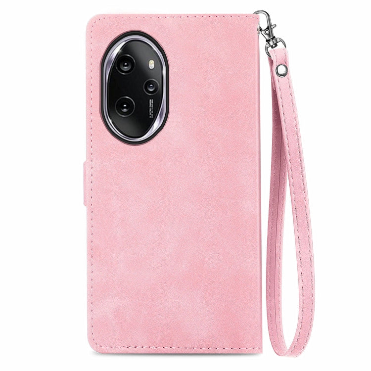 For Honor 100 Pro Embossed Flower Zipper Leather Phone Case(Pink)