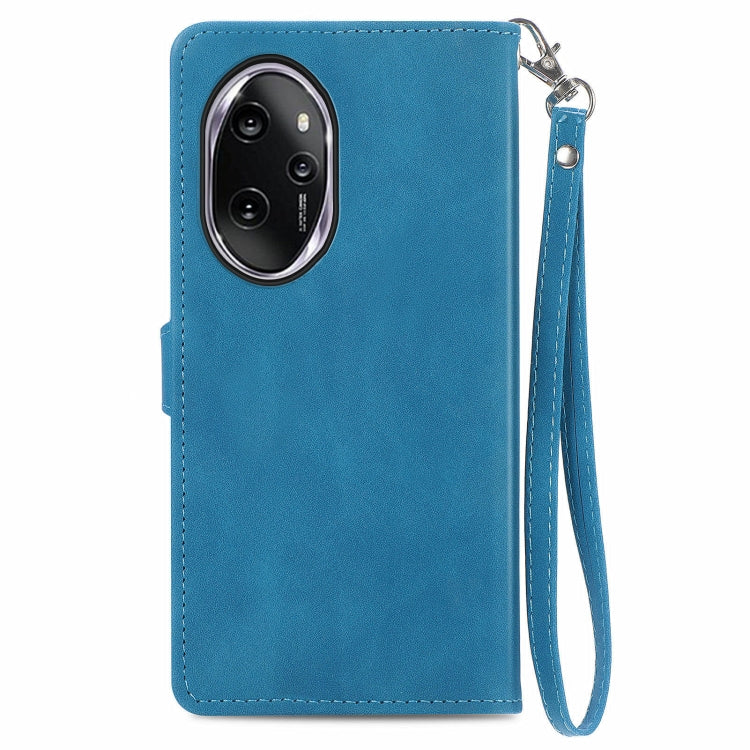 For Honor 100 Pro Embossed Flower Zipper Leather Phone Case(Blue)