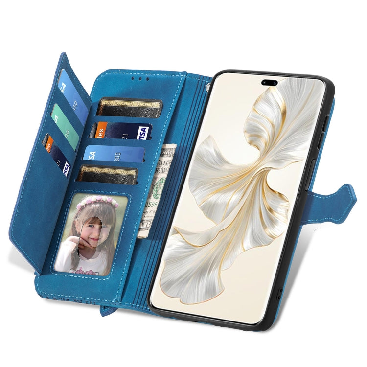 For Honor 100 Pro Embossed Flower Zipper Leather Phone Case(Blue)