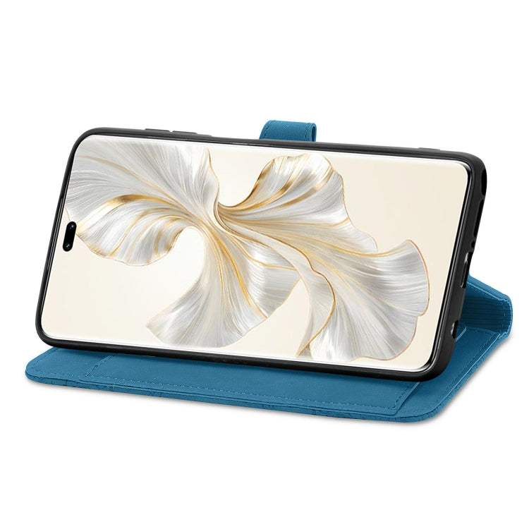 For Honor 100 Pro Embossed Flower Zipper Leather Phone Case(Blue)