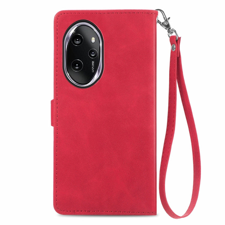 For Honor 100 Pro Embossed Flower Zipper Leather Phone Case(Red)