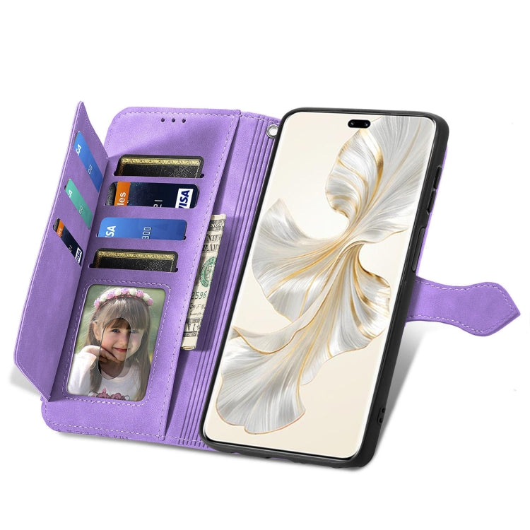 For Honor 100 Pro Embossed Flower Zipper Leather Phone Case(Purple)