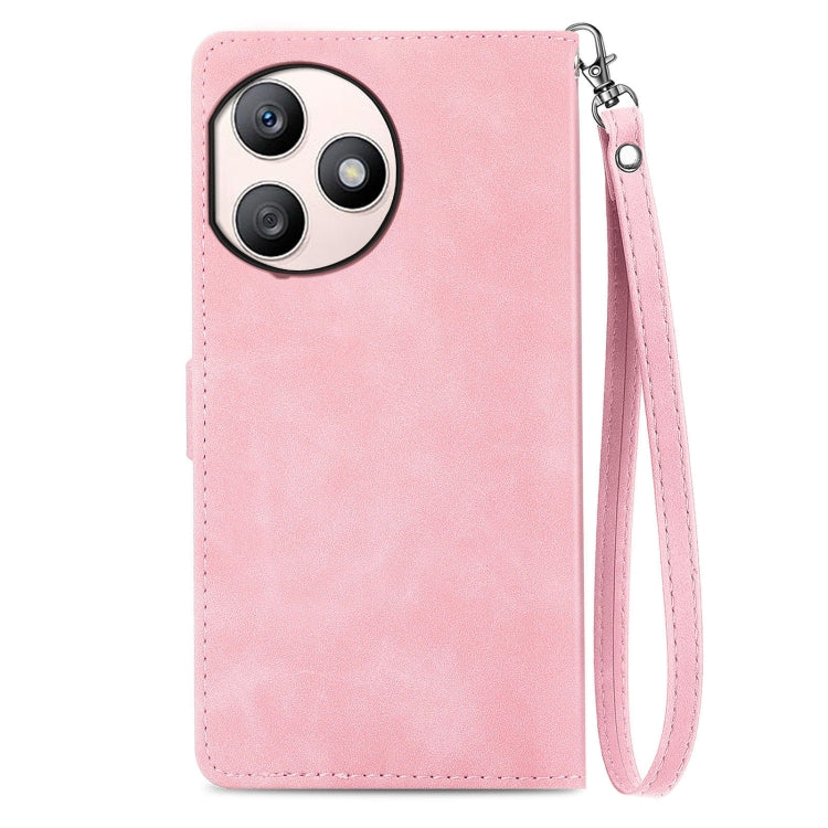 For Honor X50i+ Embossed Flower Zipper Leather Phone Case(Pink)