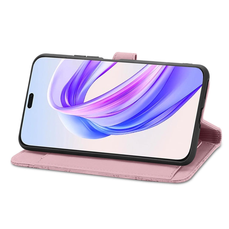 For Honor X50i+ Embossed Flower Zipper Leather Phone Case(Pink)