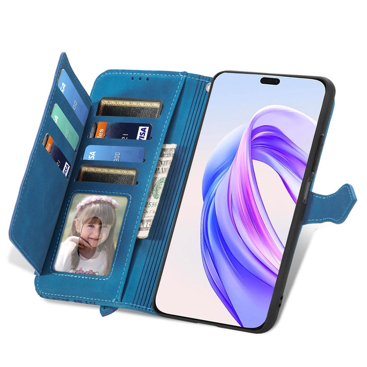 For Honor X50i+ Embossed Flower Zipper Leather Phone Case(Blue)