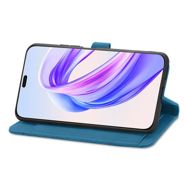 For Honor X50i+ Embossed Flower Zipper Leather Phone Case(Blue)