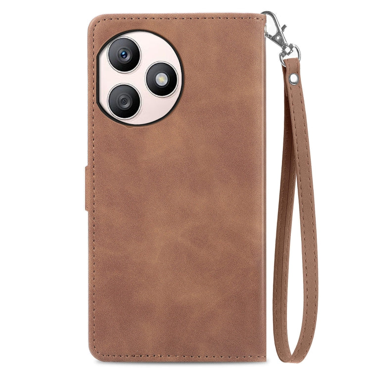 For Honor X50i+ Embossed Flower Zipper Leather Phone Case(Brown)