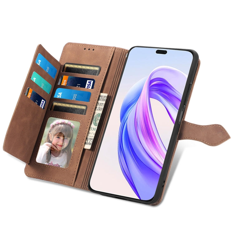 For Honor X50i+ Embossed Flower Zipper Leather Phone Case(Brown)