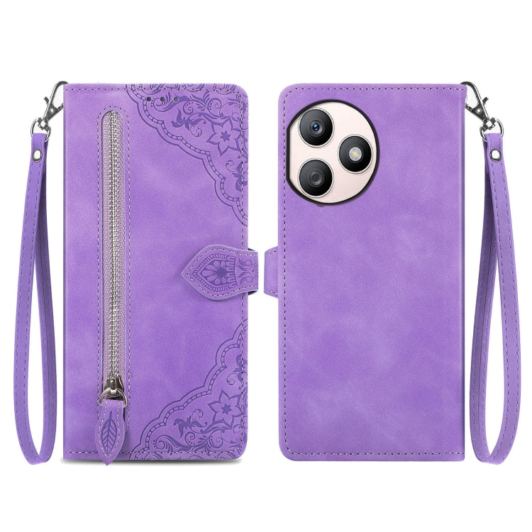 For Honor X50i+ Embossed Flower Zipper Leather Phone Case(Purple)
