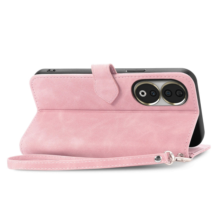 For Honor 90 Embossed Flower Zipper Leather Phone Case(Pink)