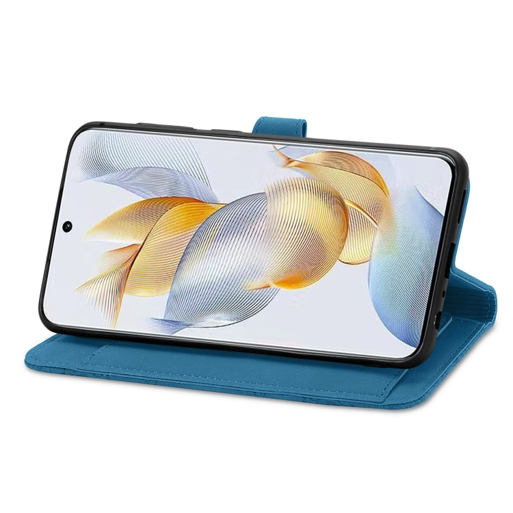For Honor 90 Embossed Flower Zipper Leather Phone Case(Blue)