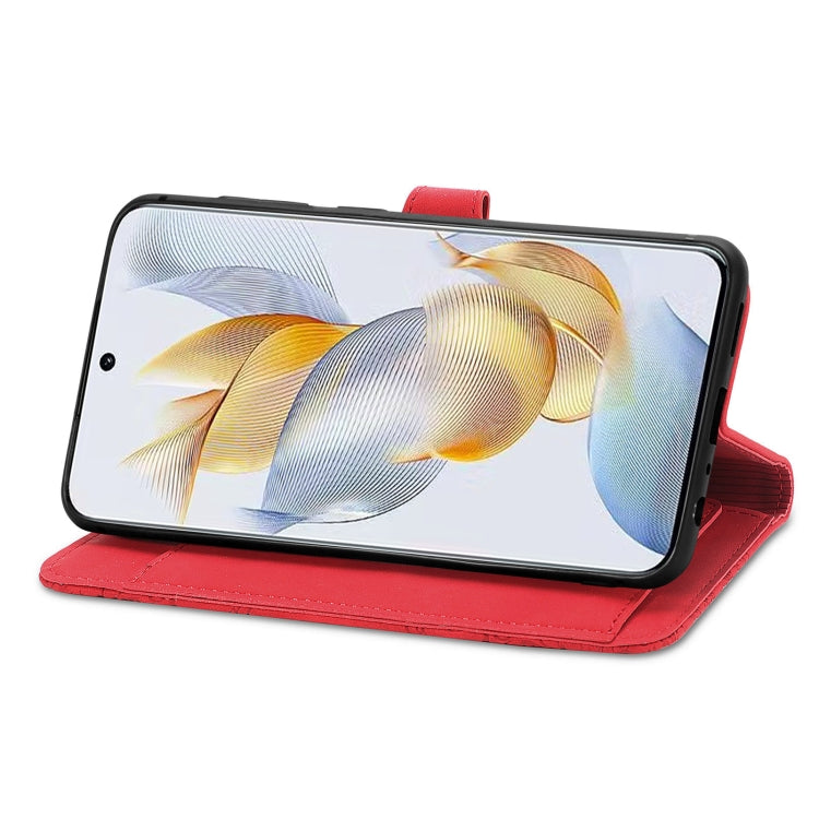 For Honor 90 Embossed Flower Zipper Leather Phone Case(Red)