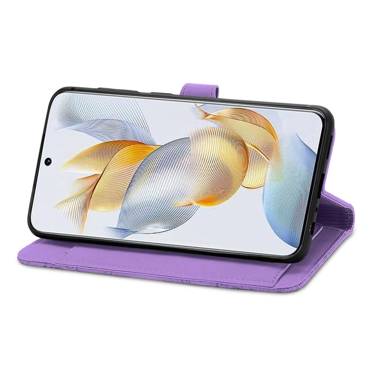 For Honor 90 Embossed Flower Zipper Leather Phone Case(Purple)