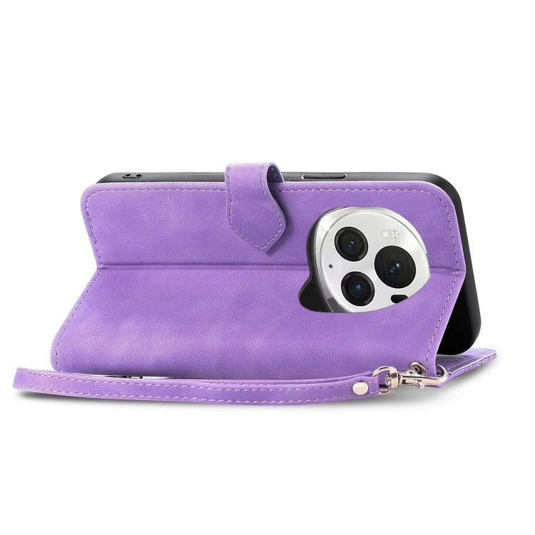 For Honor Magic6 Pro Embossed Flower Zipper Leather Phone Case(Purple)