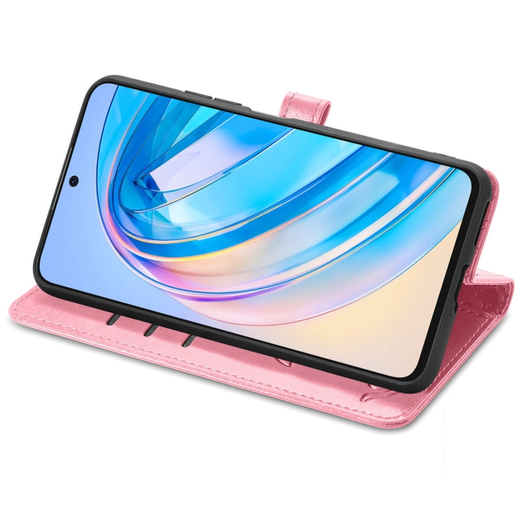 For Honor X6A Cat and Dog Embossed Leather Phone Case(Pink)