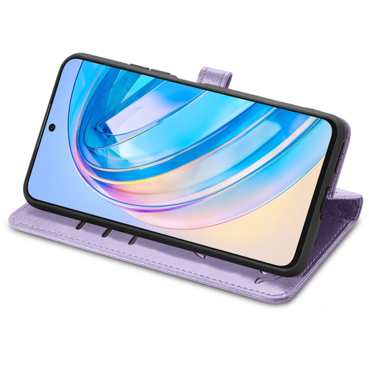 For Honor X6A Cat and Dog Embossed Leather Phone Case(Purple)