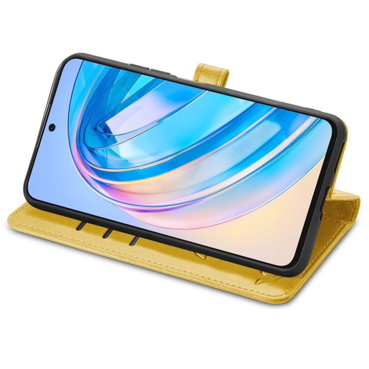 For Honor X6A Cat and Dog Embossed Leather Phone Case(Yellow)