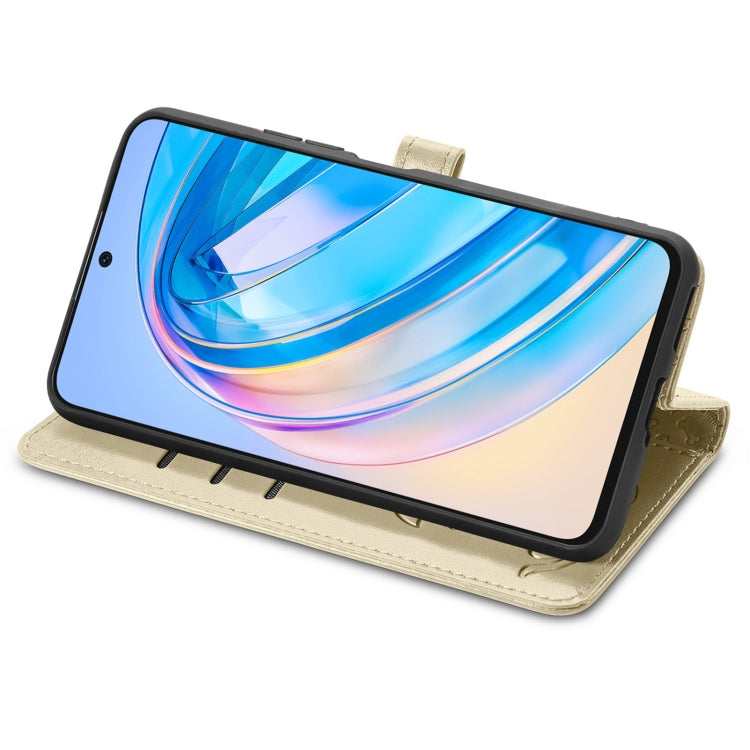 For Honor X6A Cat and Dog Embossed Leather Phone Case(Gold)