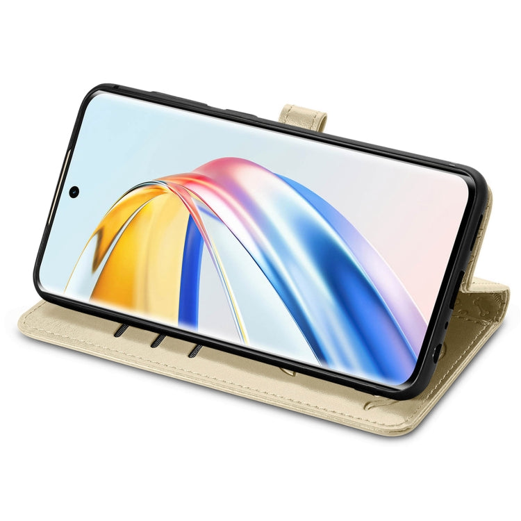 For Honor X9b Cat and Dog Embossed Leather Phone Case(Gold)