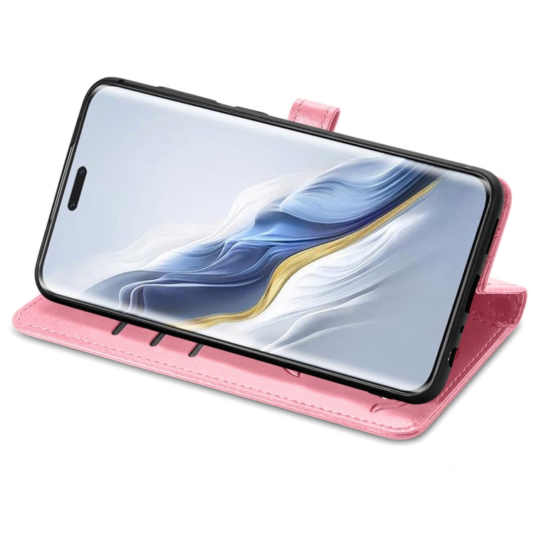 For Honor Magic6 Pro Cat and Dog Embossed Leather Phone Case(Pink)