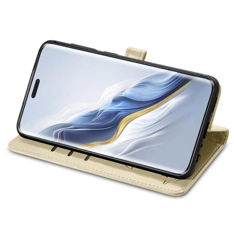 For Honor Magic6 Pro Cat and Dog Embossed Leather Phone Case(Gold)