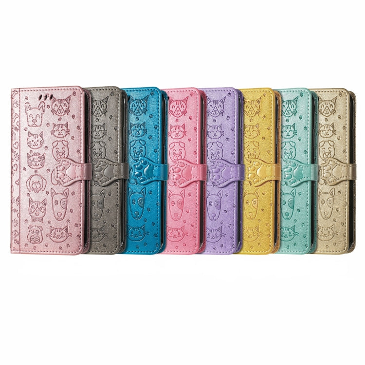 For Honor X9b Cat and Dog Embossed Leather Phone Case(Purple)