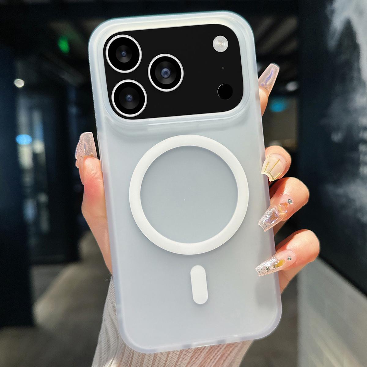 Compatible with iPhone 18 Pro Max Transparent TPU Dual-Layer PC Magsafe Phone Case - White