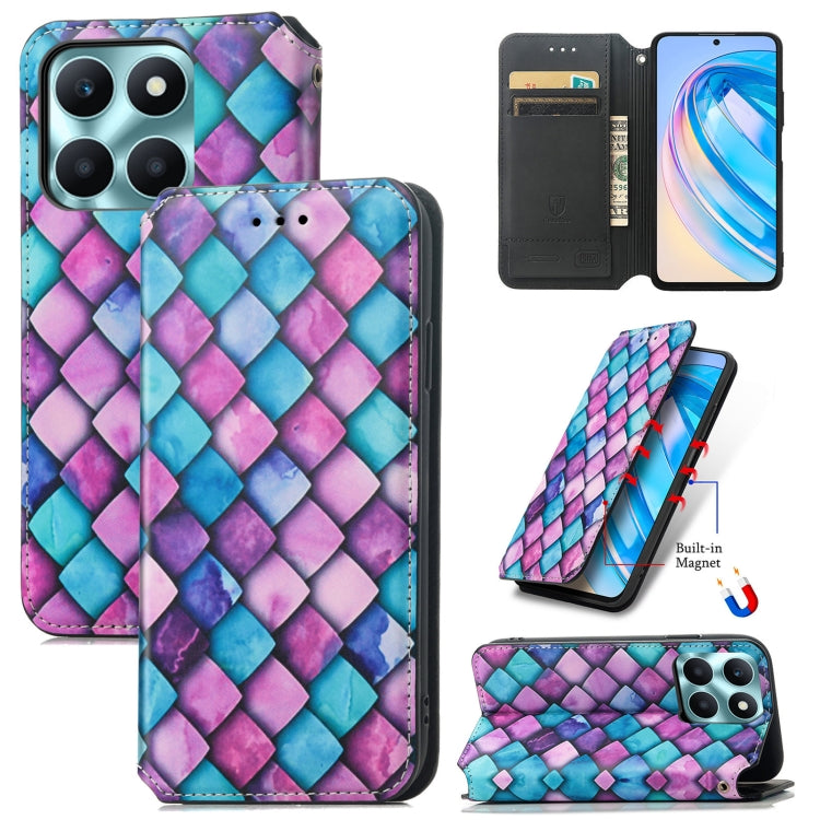 For Honor X6a CaseNeo Colorful Magnetic Leather Phone Case(Purple Scales)