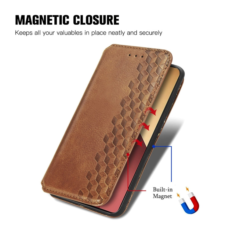 For Honor X9b Cubic Grid Pressed Magnetic Leather Phone Case(Brown)