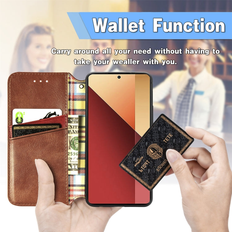 For Honor X9b Cubic Grid Pressed Magnetic Leather Phone Case(Brown)
