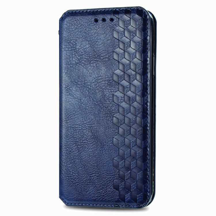 For Honor 100 5G Cubic Grid Pressed Magnetic Leather Phone Case(Blue)