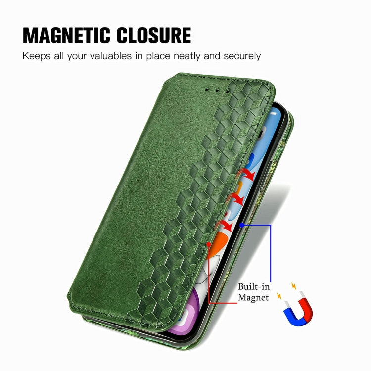 For Honor 100 5G Cubic Grid Pressed Magnetic Leather Phone Case(Green)