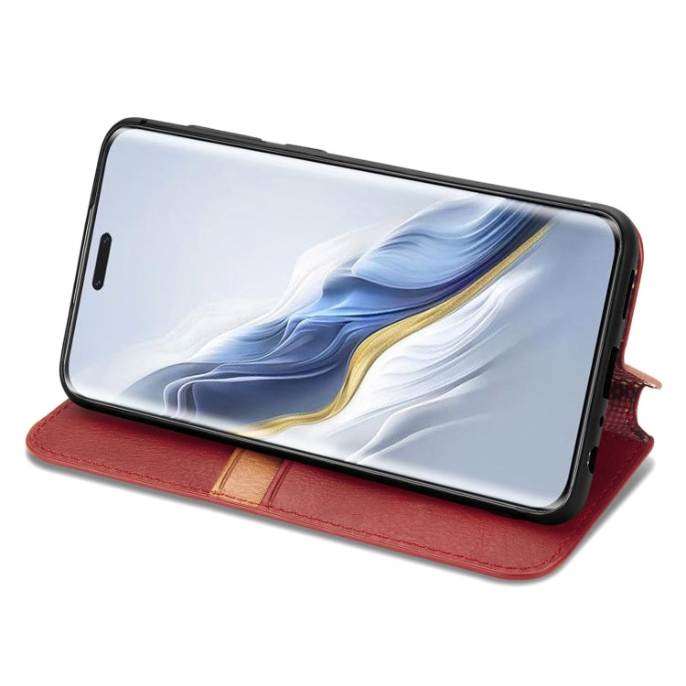 For Honor Magic6 Pro Cubic Grid Pressed Magnetic Leather Phone Case(Red)