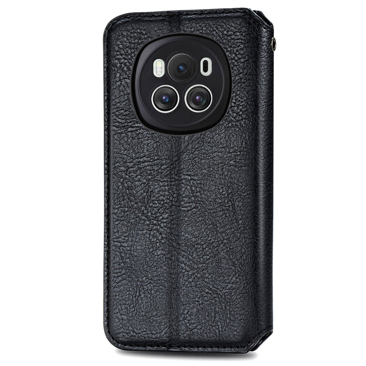 For Honor Magic6 Cubic Grid Pressed Magnetic Leather Phone Case(Black)